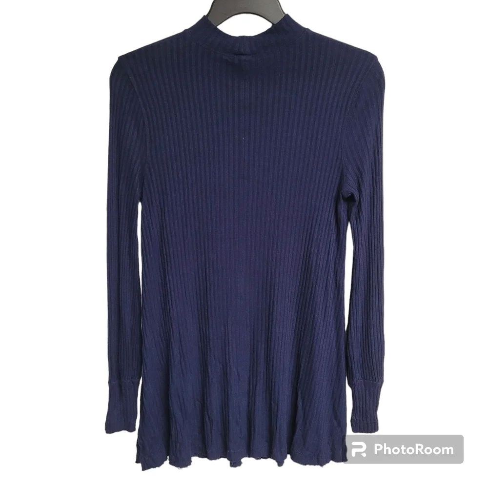 We‎ The Free People Blue Long Sleeve Mock Neck Flare Ribbed Tunic Dress Top XS